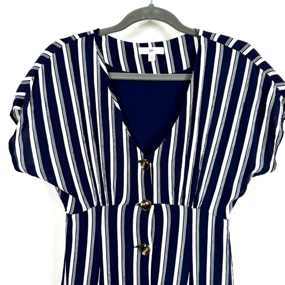 Bp Nordstrom Women’s XXS Button Front Prairie Mini Dress Navy Stripped Nautical - Picture 3 of 14